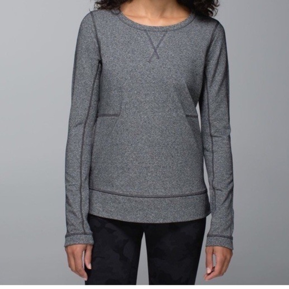 Lululemon Women's Exhale Pullover II Heathered Speckle Black Size 8 Sweatshirt